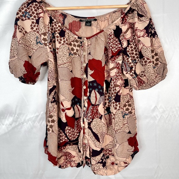 Lucky Brand Tops - Lucky Brand Boho Floral Peasant Top Short Sleeve Rayon Blouse Women’s Small